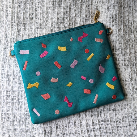 Green Blue Small "Can't Clutch This" Confetti Purse Studio DIY Makeup Travel Bag - Picture 6 of 8